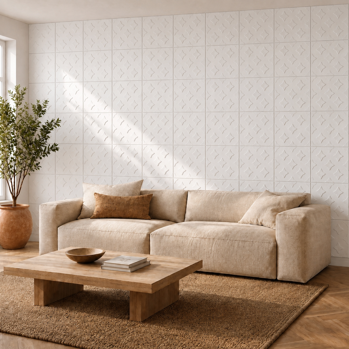 Panneau mural décoratif 3D avec motif fleur géométrique