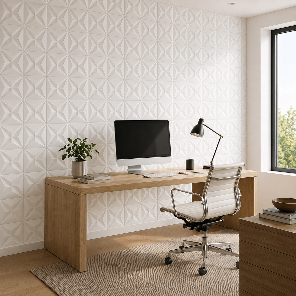 Panneau décoratif mural 3D en PVC à motif pyramidal blanc mat