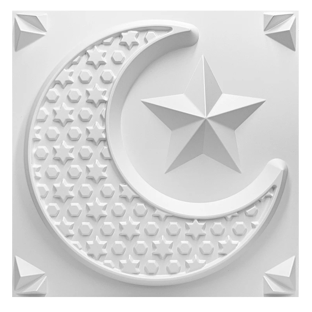 Panneau mural décoratif 3D blanc mat avec motif lune et étoile