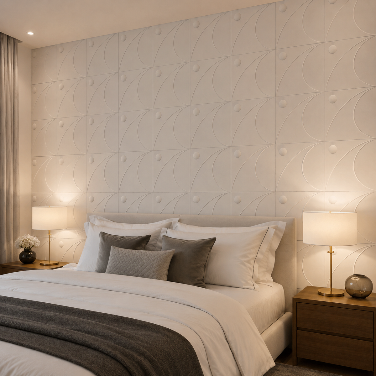 Panneau mural 3D en PVC blanc mat à motif géométrique courbé