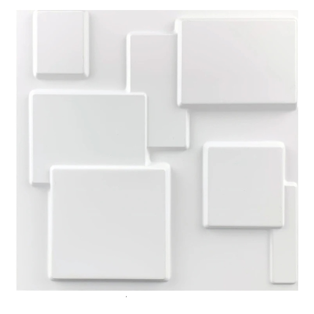 Panneau mural 3D Blanc en PVC à motif rectangulaire superposé