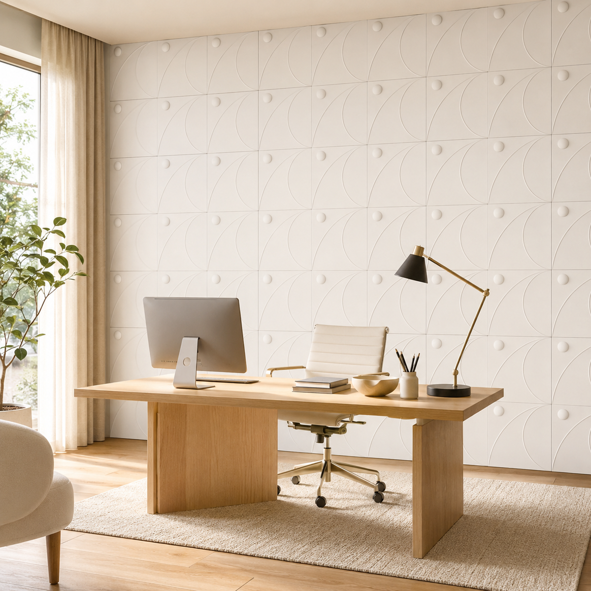 Panneau mural 3D en PVC blanc mat à motif géométrique courbé