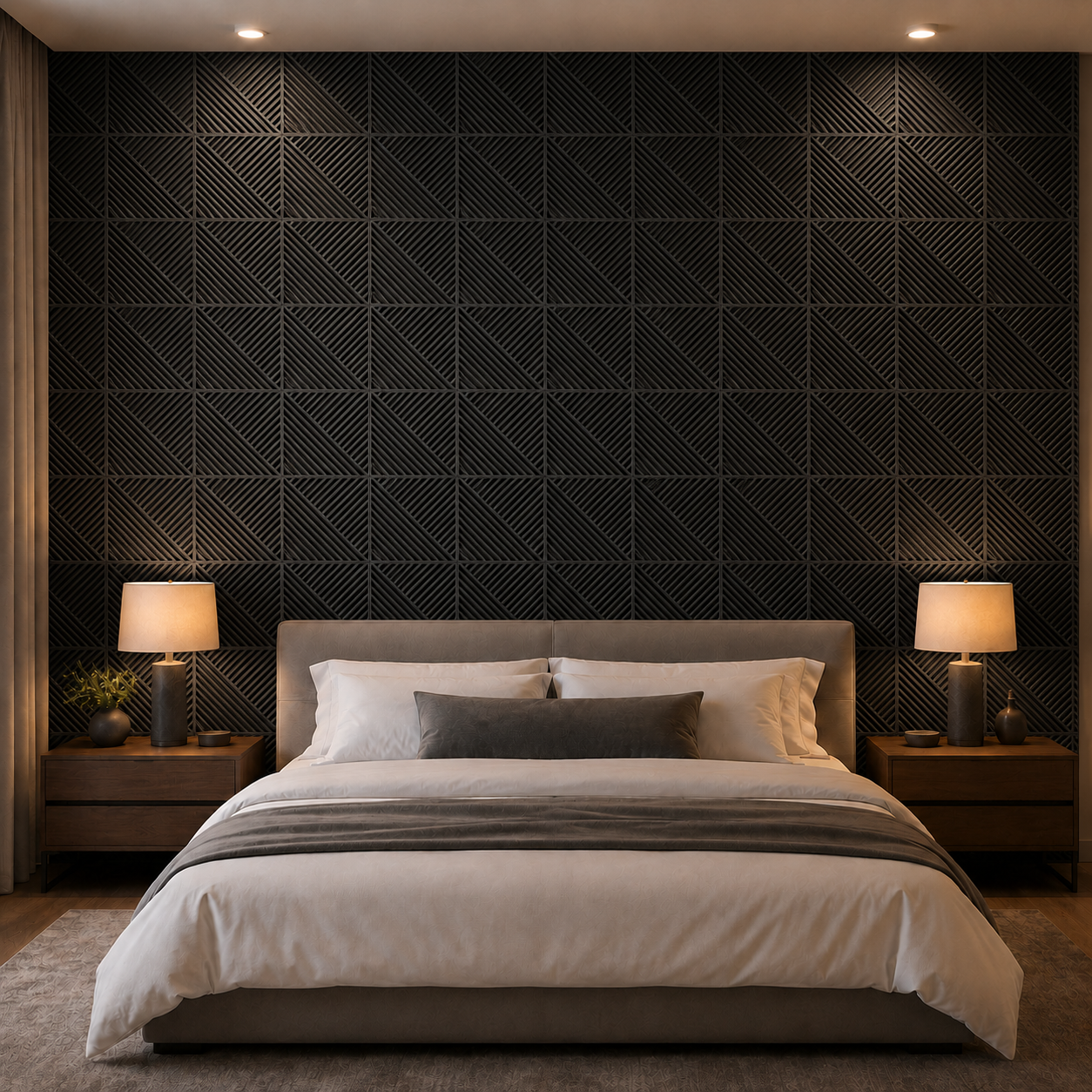 Panneau mural 3D noir à motif rayures diagonales design