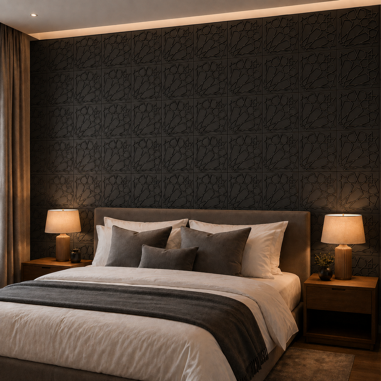 Panneau mural 3D noir mat avec motif étoiles filantes