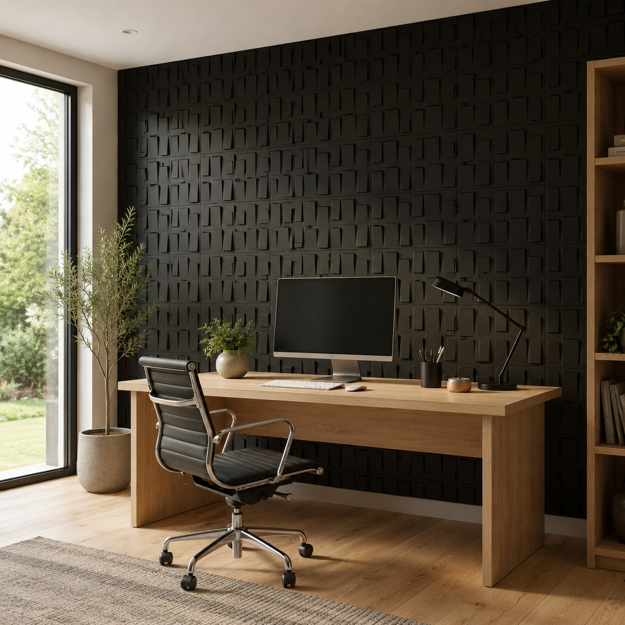 Panneau mural géométrique 3D noir avec relief rectangulaire