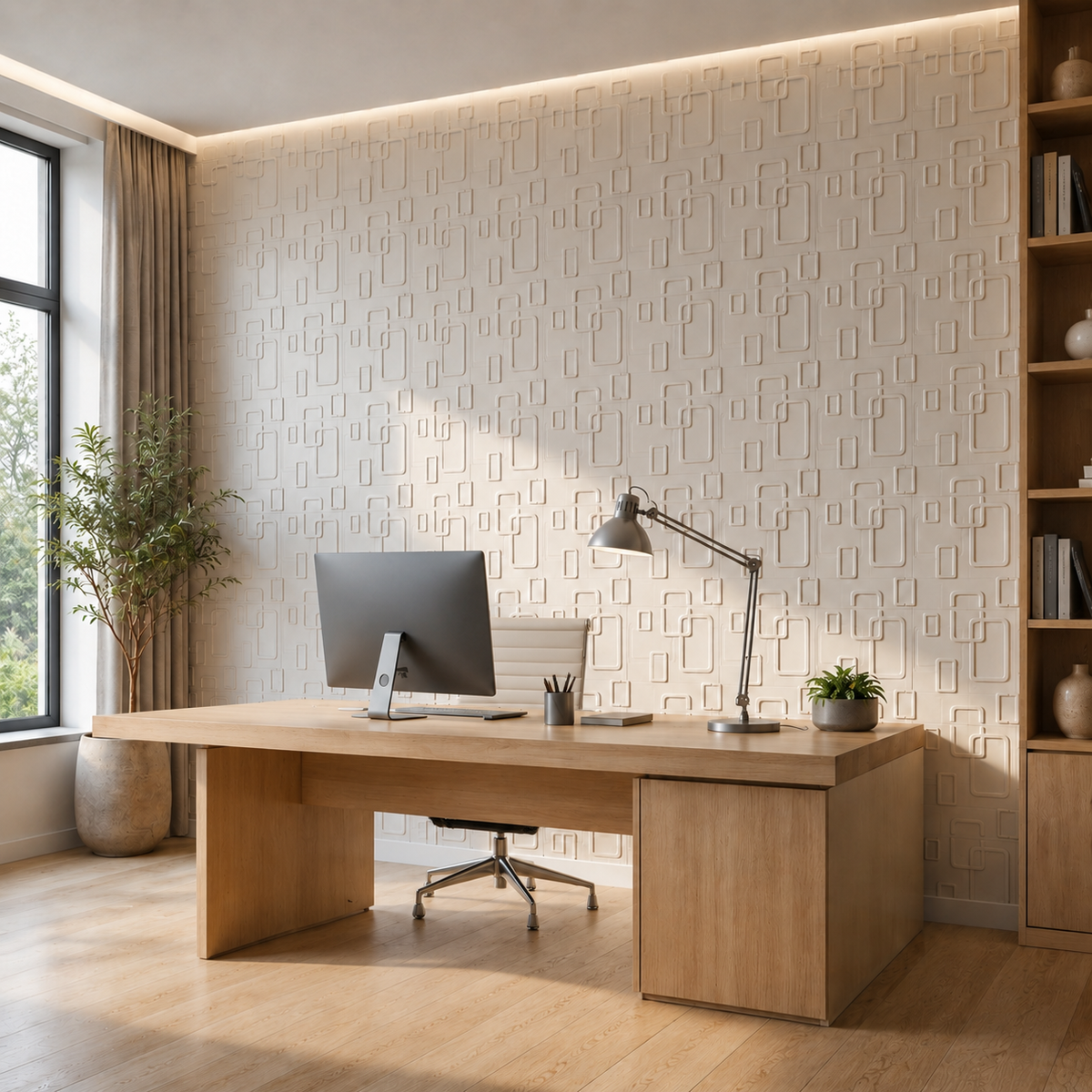 Panneau mural décoratif 3D blanc à motif rectangles arrondis