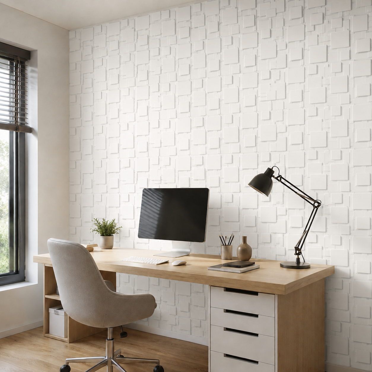 Panneau mural 3D Blanc en PVC à motif rectangulaire superposé
