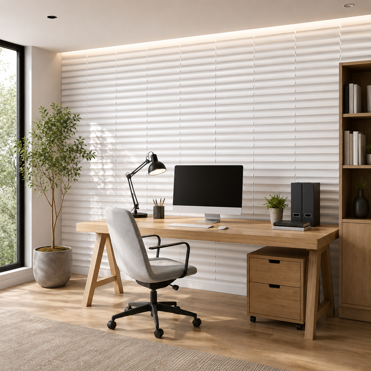 Panneau décoratif mural 3D ondulé blanc mat