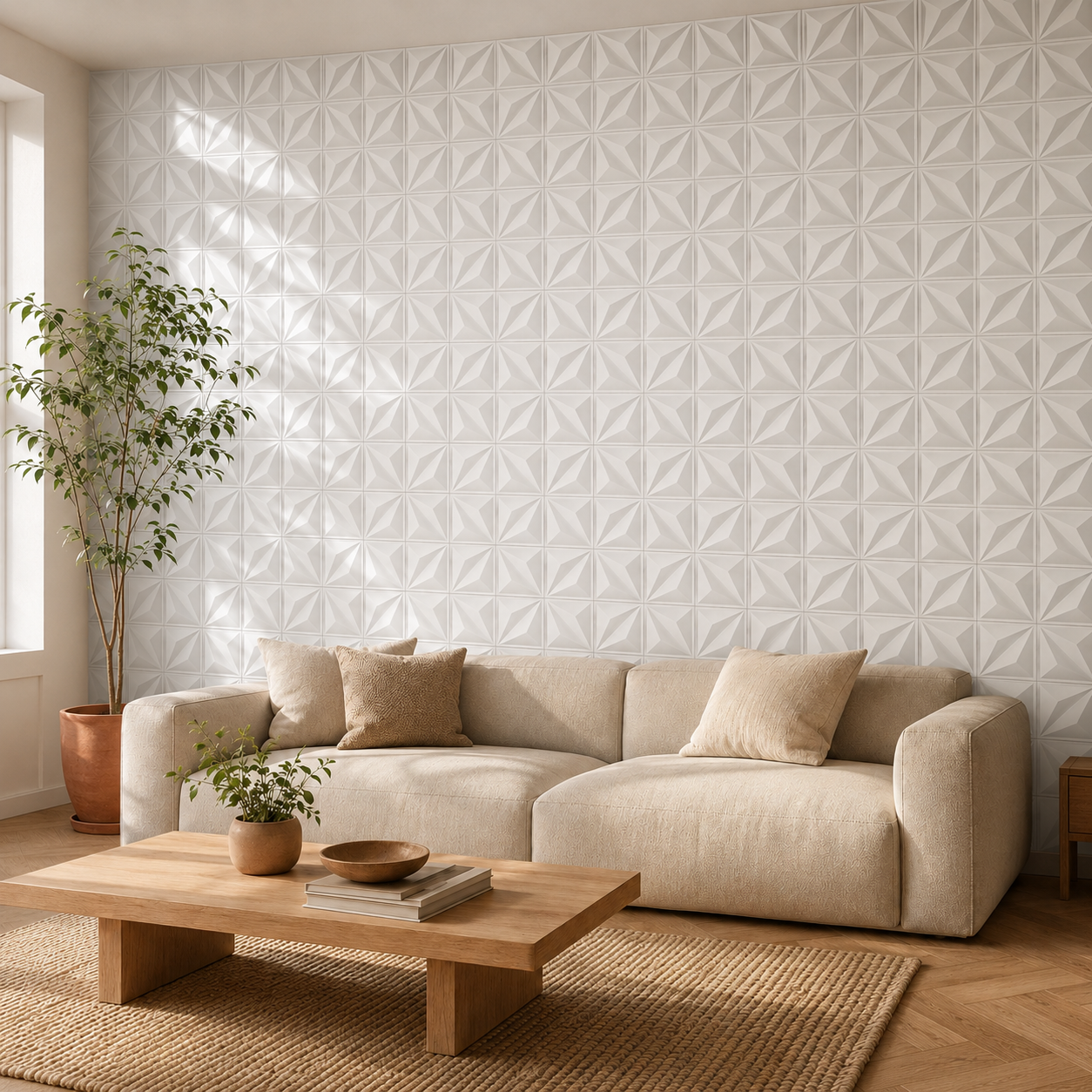 Panneau mural 3D à motif facetté diamant en relief