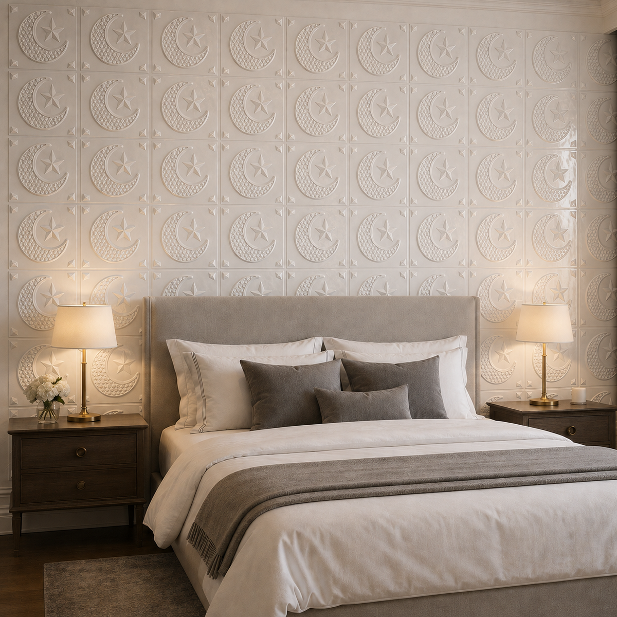 Plaque murale en PVC avec motif lune et étoile en relief 3D