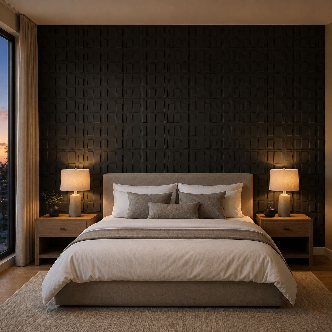 Panneau mural géométrique 3D noir avec relief rectangulaire
