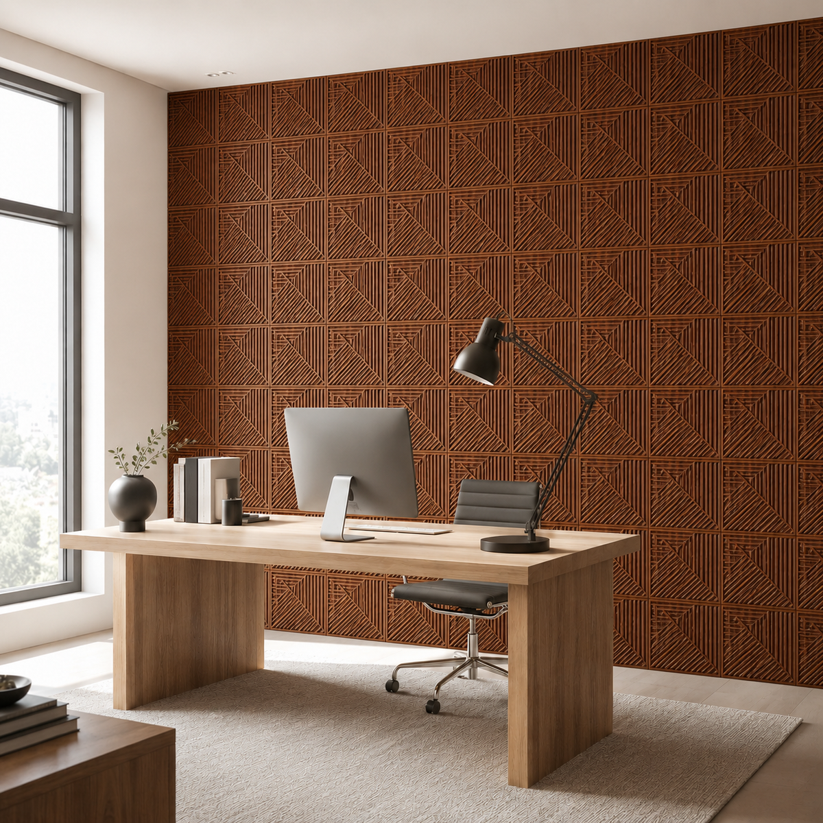 Panneau mural 3D en PVC avec rainures géométrique bois foncé