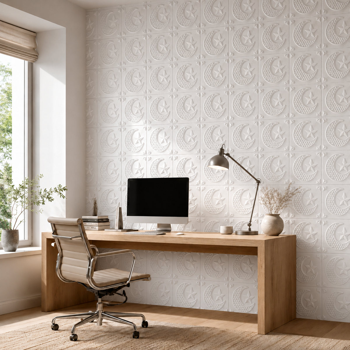 Plaque murale en PVC avec motif lune et étoile en relief 3D
