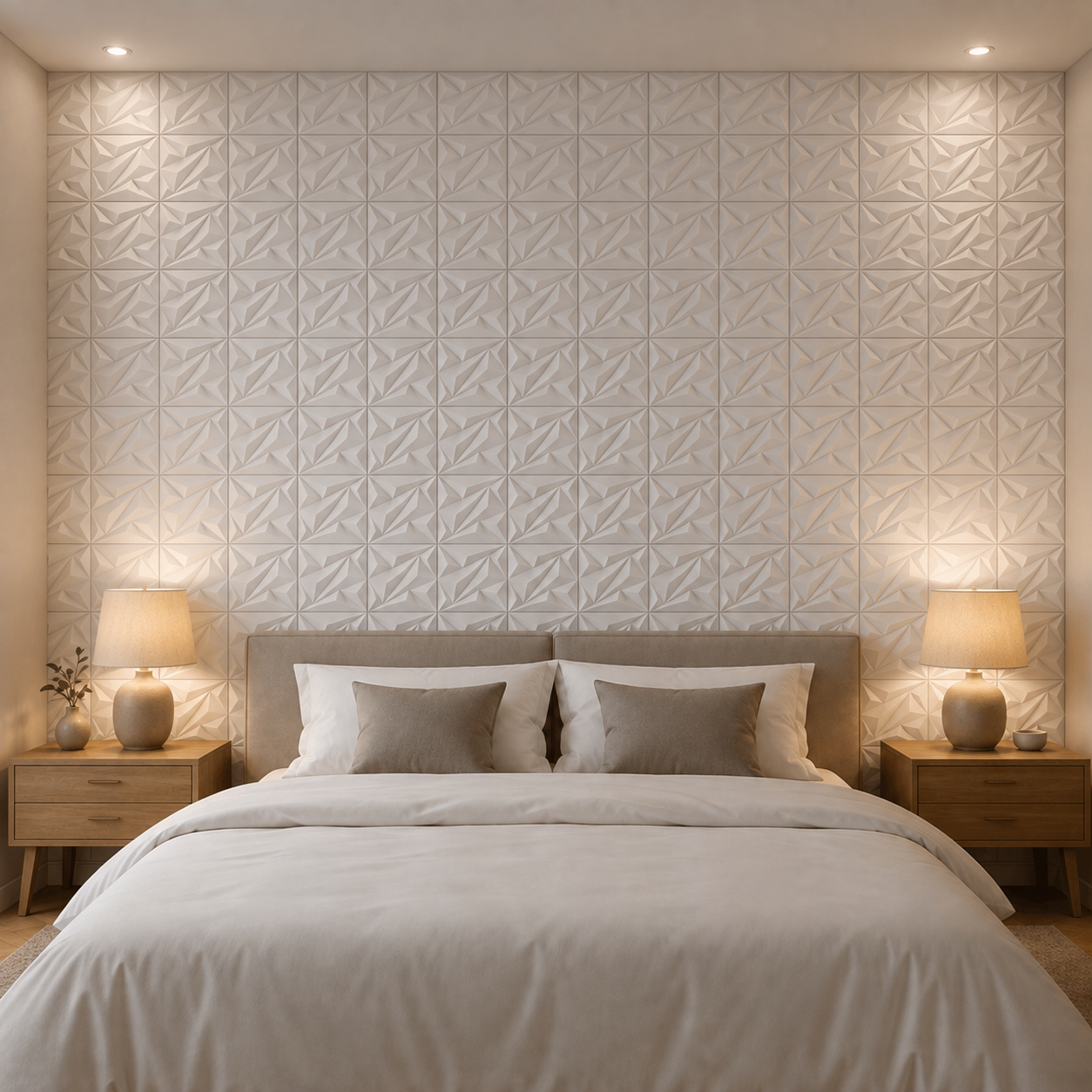 Panneau mural 3D blanc mat avec motif géométrique facetté