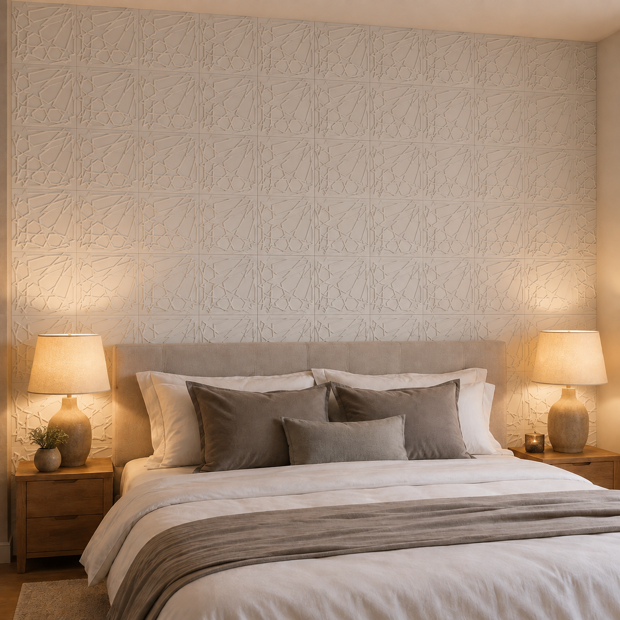 Panneau décoratif mural 3D blanc à motif étoilé géométrique