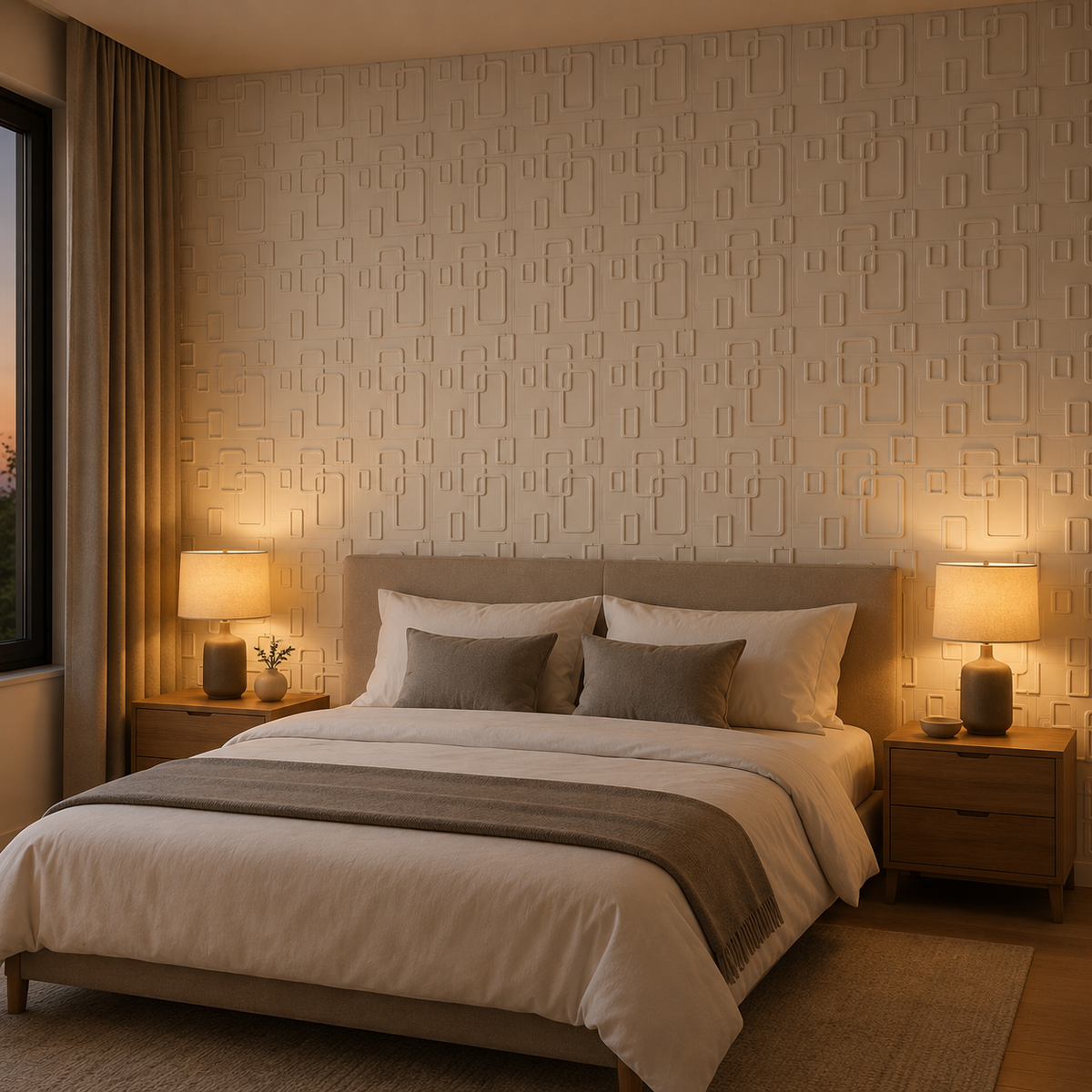 Panneau mural décoratif 3D blanc à motif rectangles arrondis