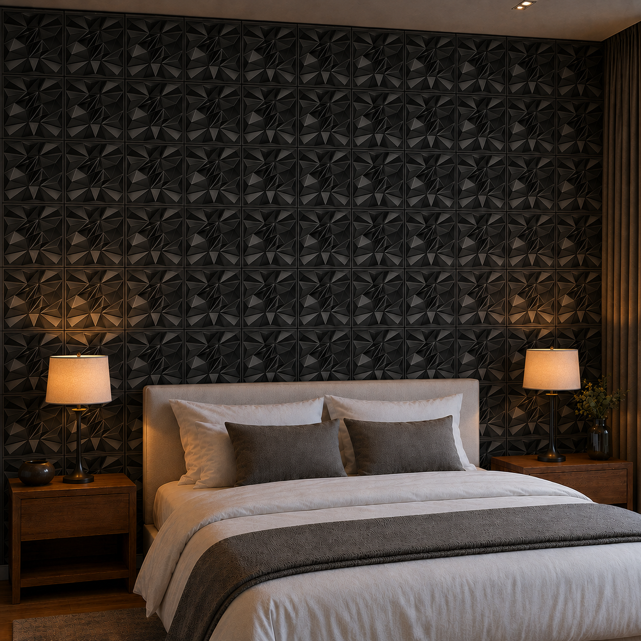Panneau mural 3D noir mat au motif angulaire en relief