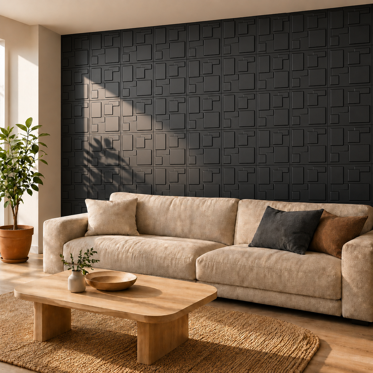 Panneau mural 3D décoratif noir avec motif géométrique design
