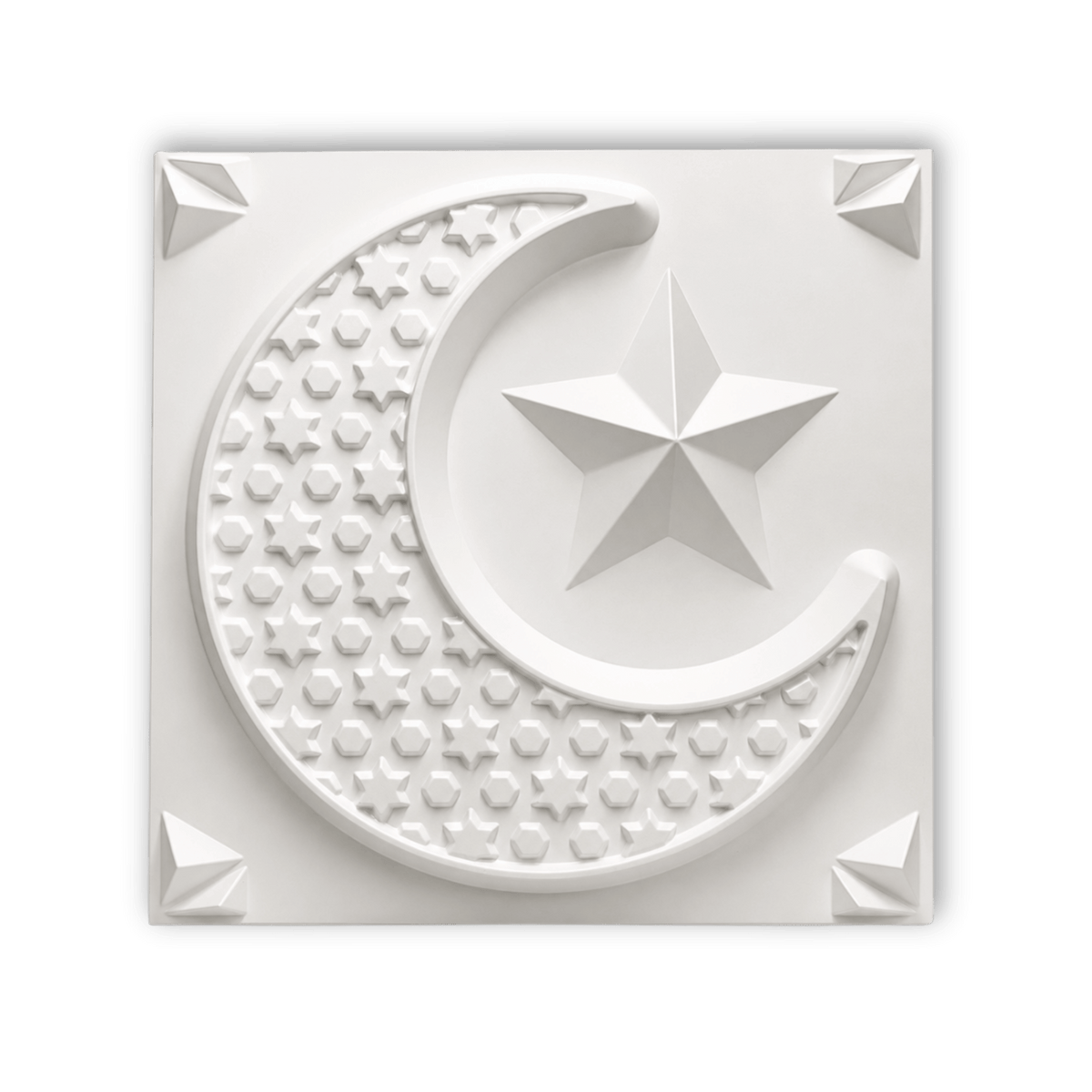 Panneau mural décoratif 3D blanc mat avec motif lune et étoile