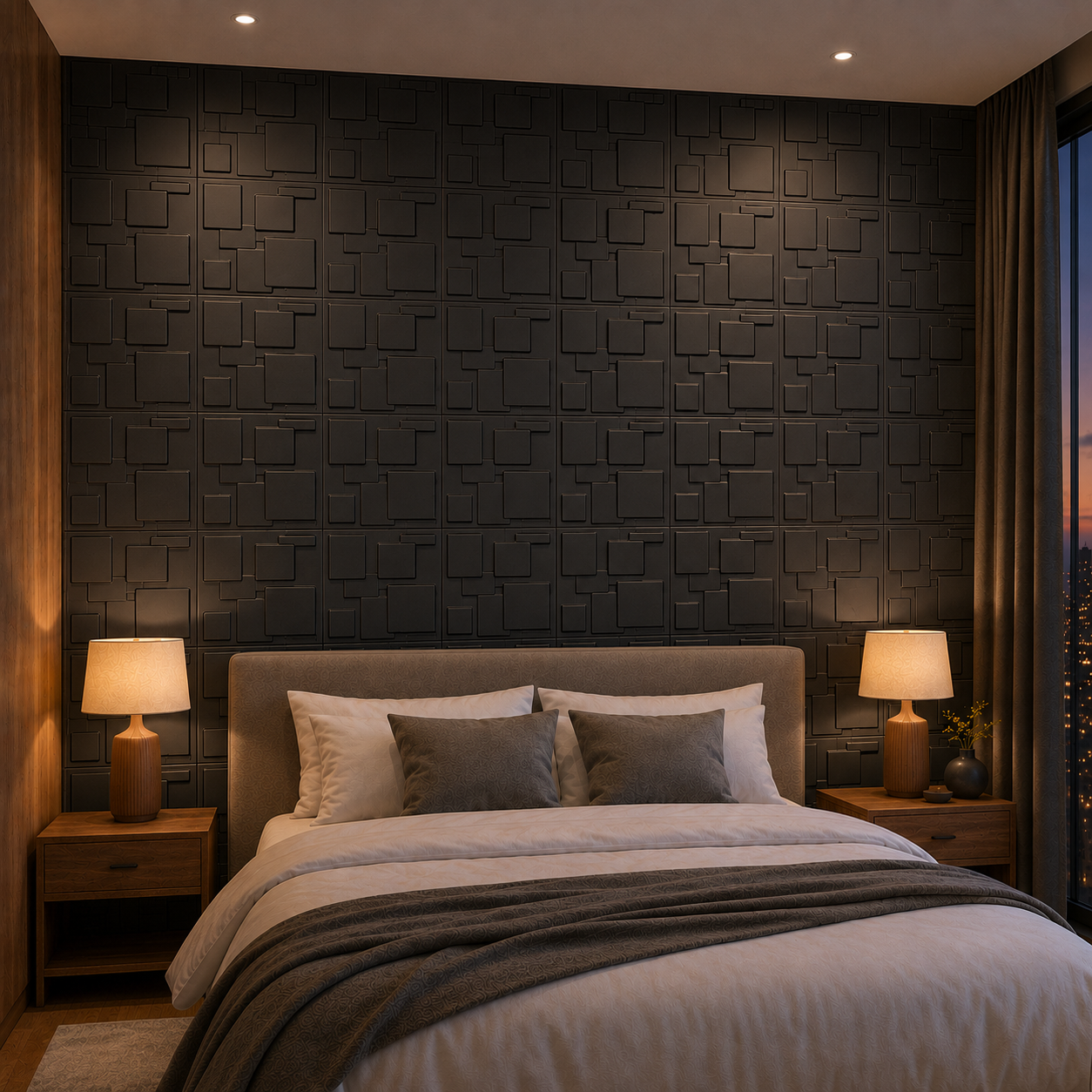 Panneau mural 3D décoratif noir avec motif géométrique design