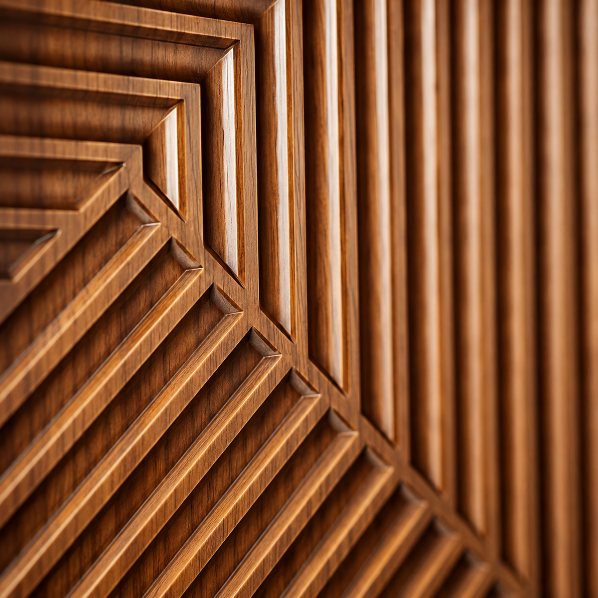 Panneau mural 3D en PVC avec rainures géométrique bois foncé