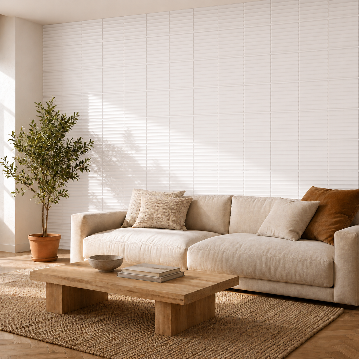 Panneau décoratif mural 3D ondulé blanc mat