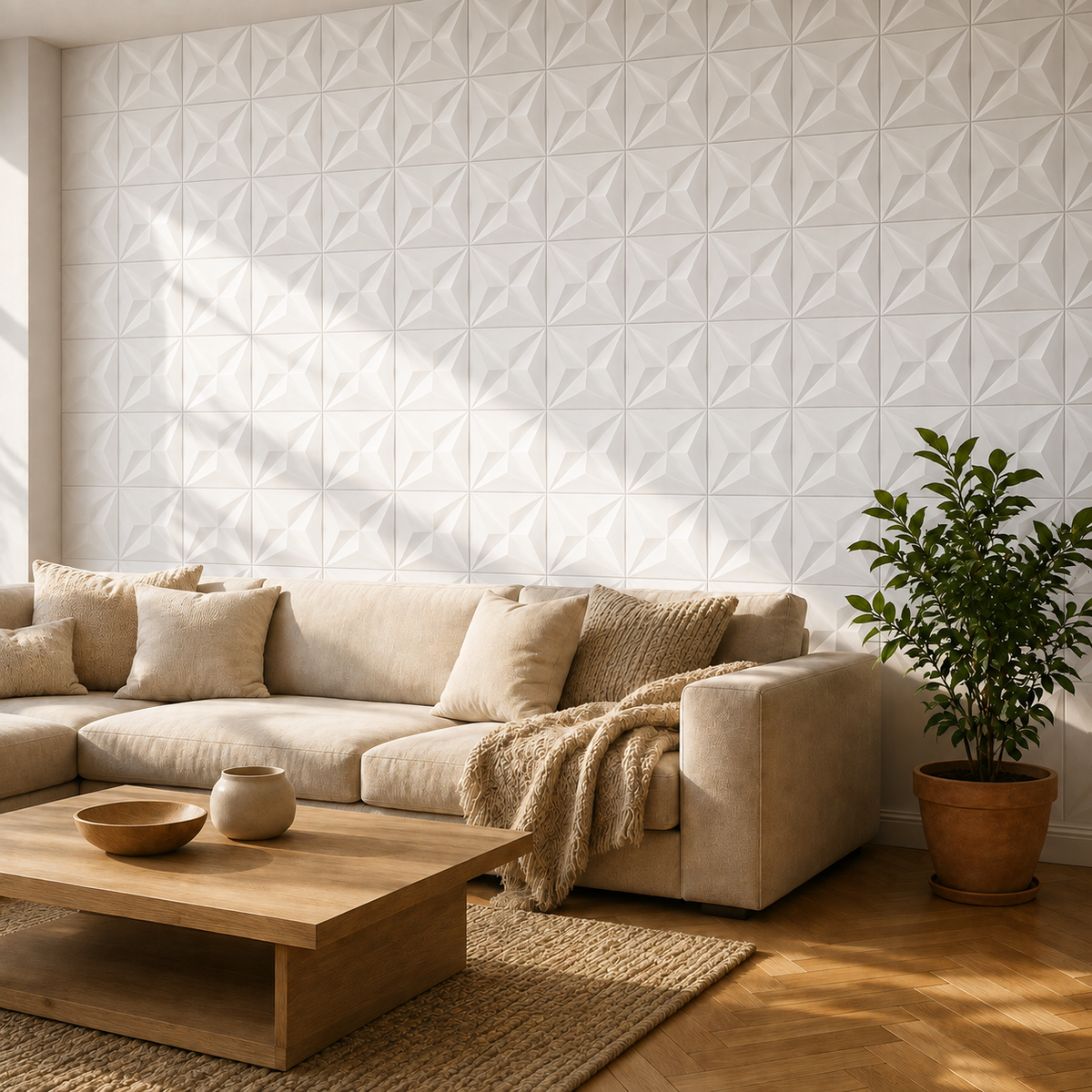 Panneau décoratif mural 3D en PVC à motif pyramidal blanc mat