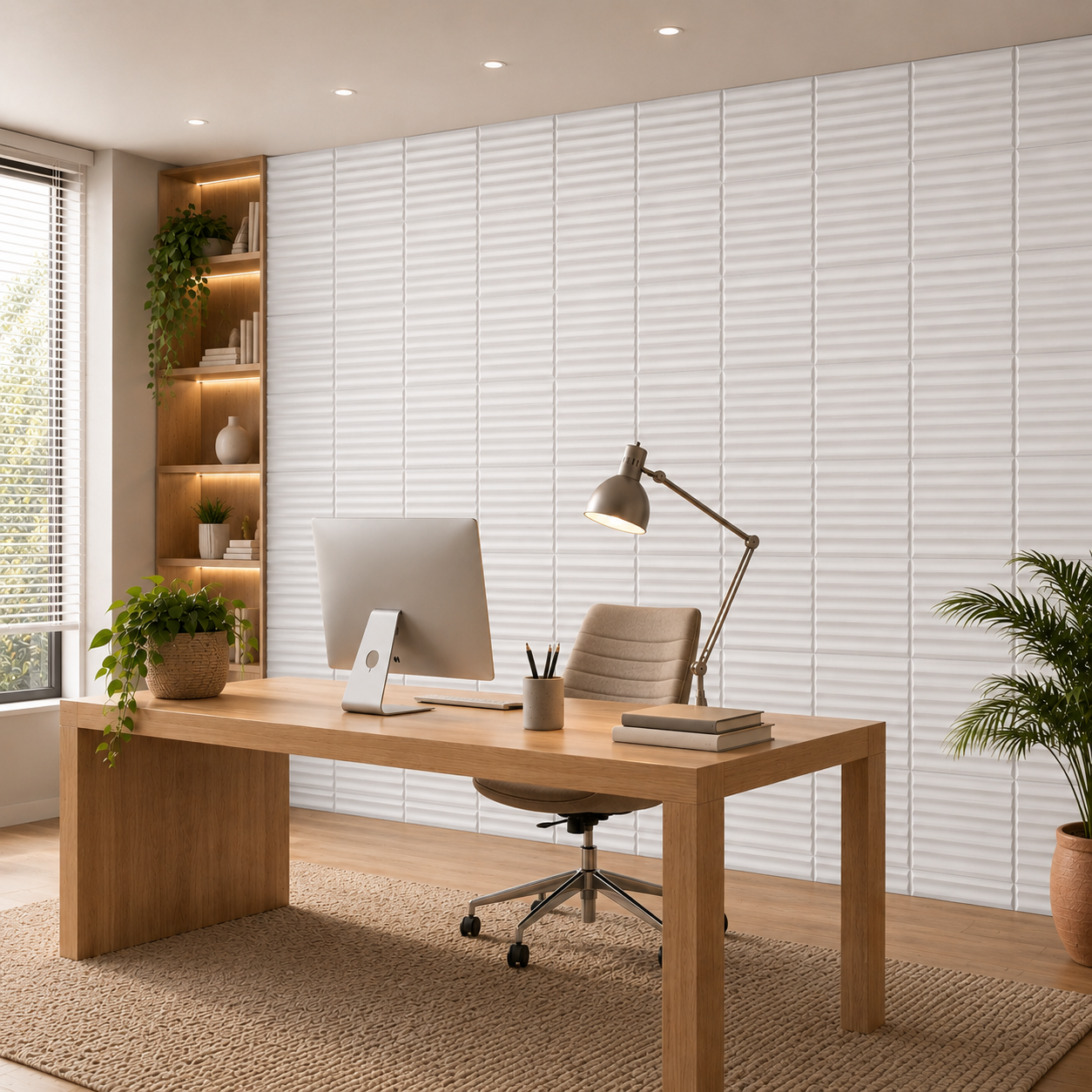 Panneau décoratif mural 3D ondulé blanc mat
