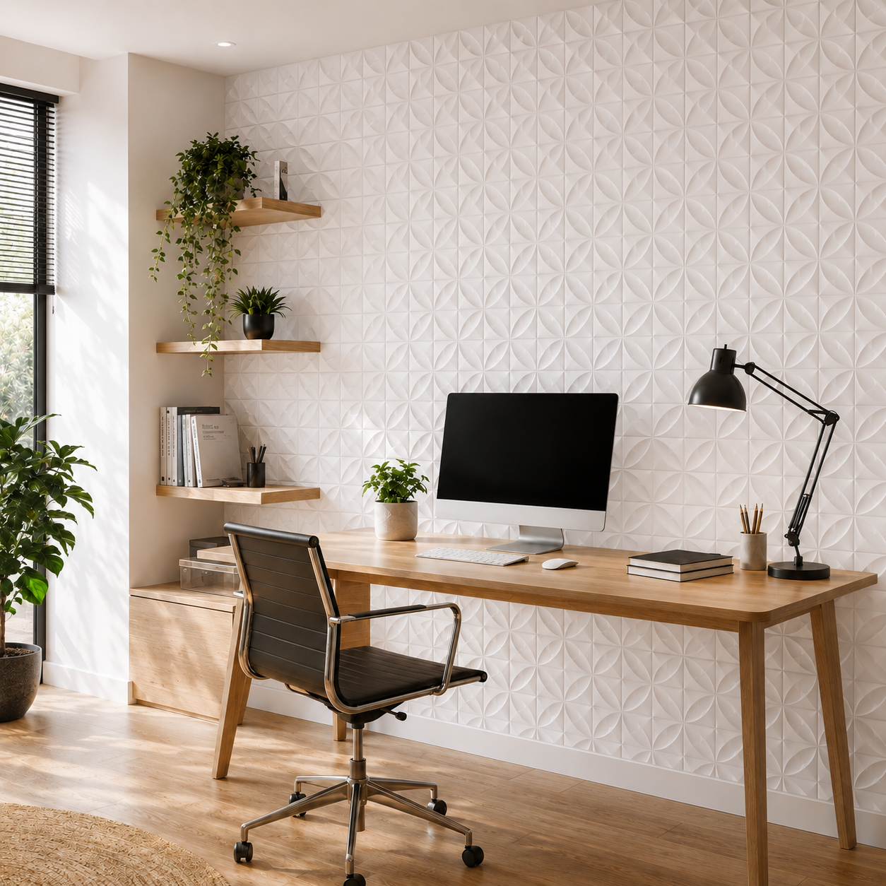 Panneau décoratif mural 3D blanc au motif pétale en relief