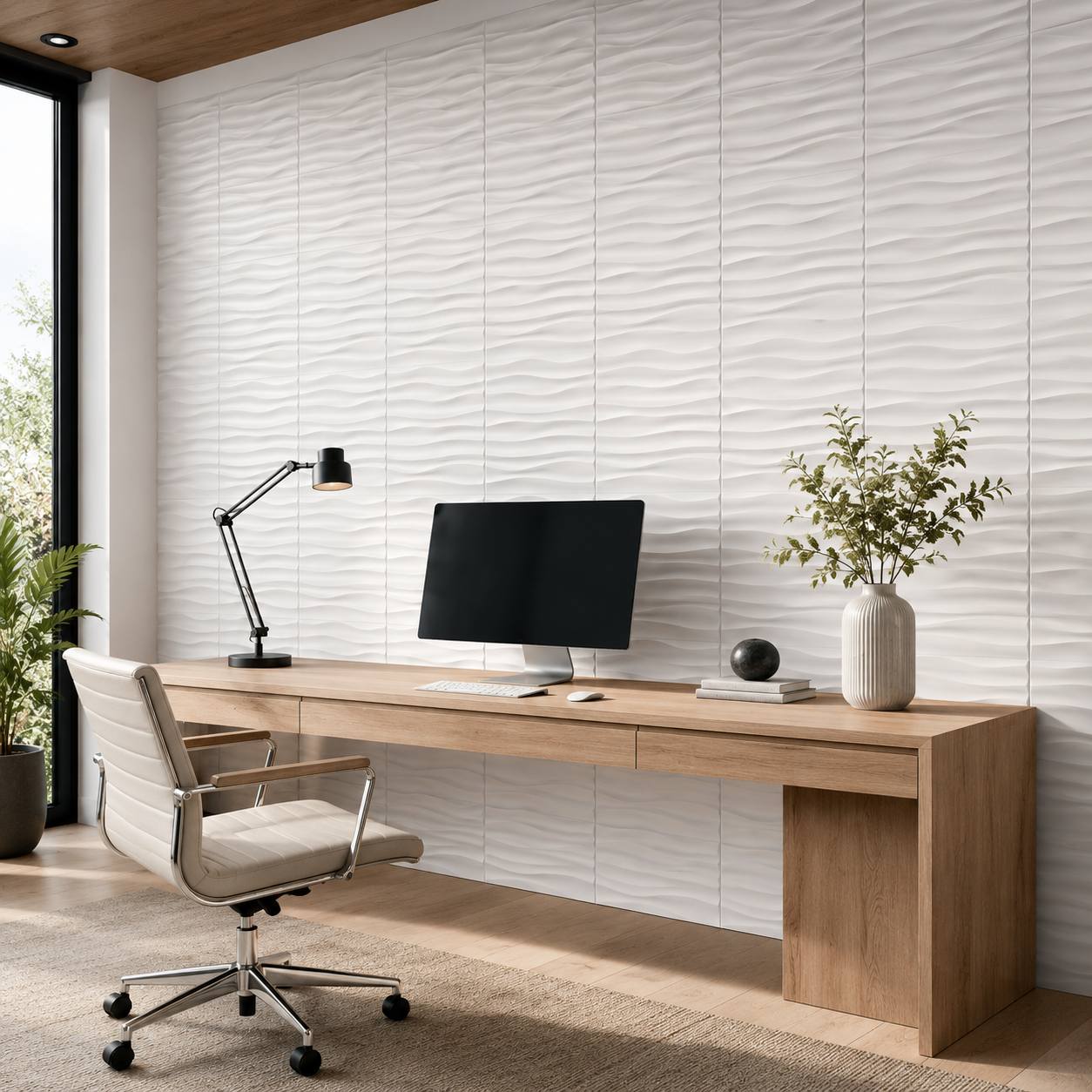 Panneau mural 3D blanc vif ondulé en relief
