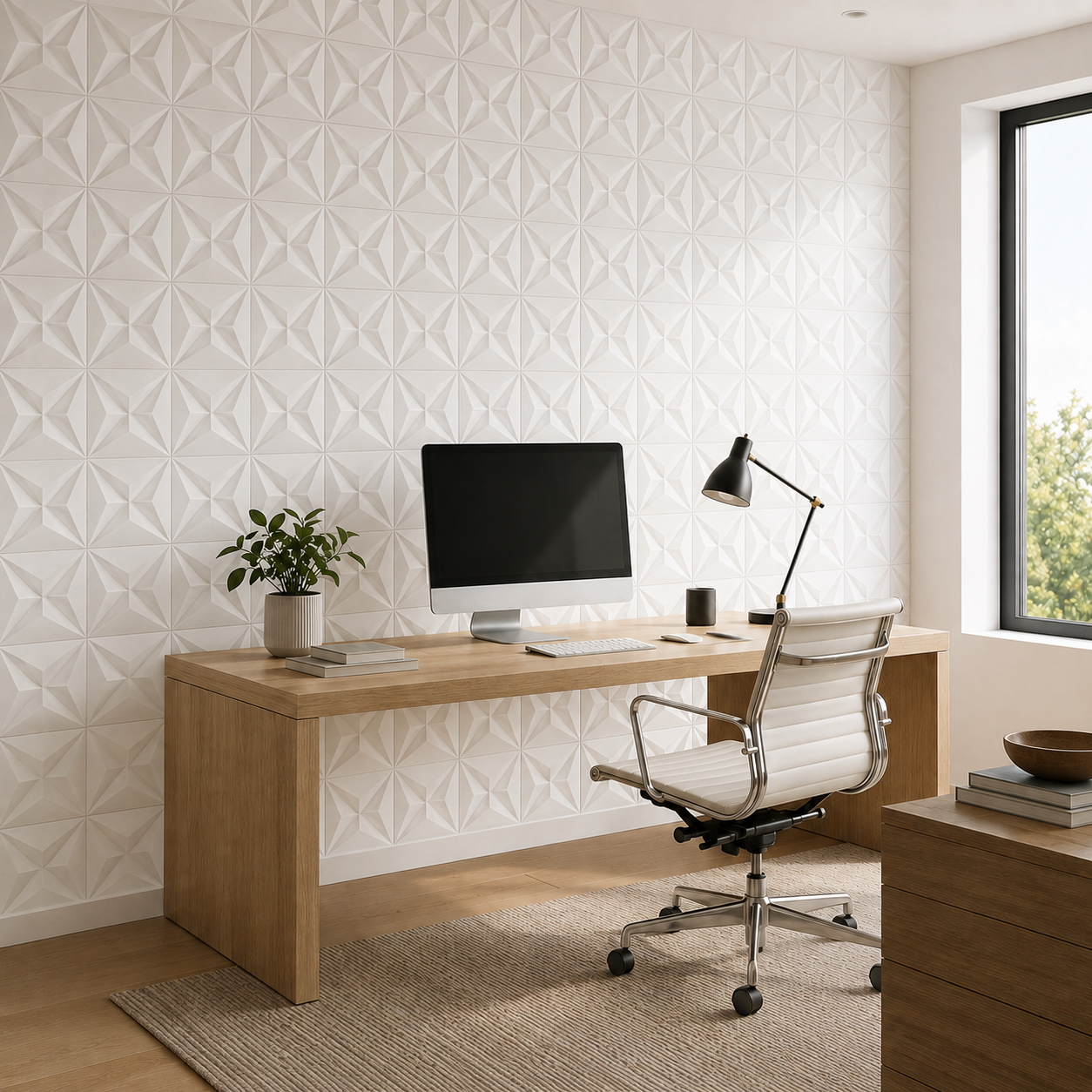 Panneau décoratif mural 3D en PVC à motif pyramidal blanc mat
