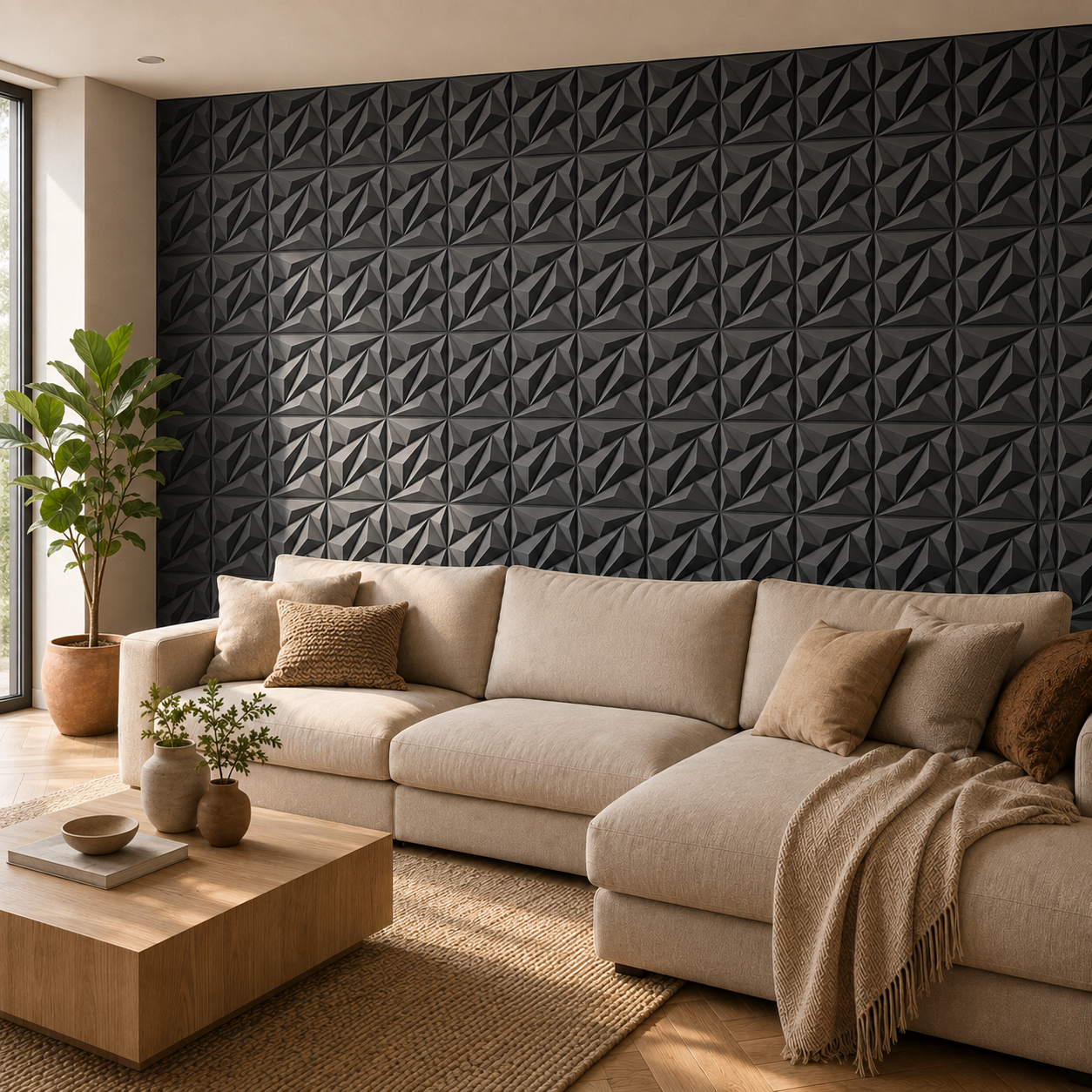 Panneau mural 3D à motif géométrique angulaire en relief