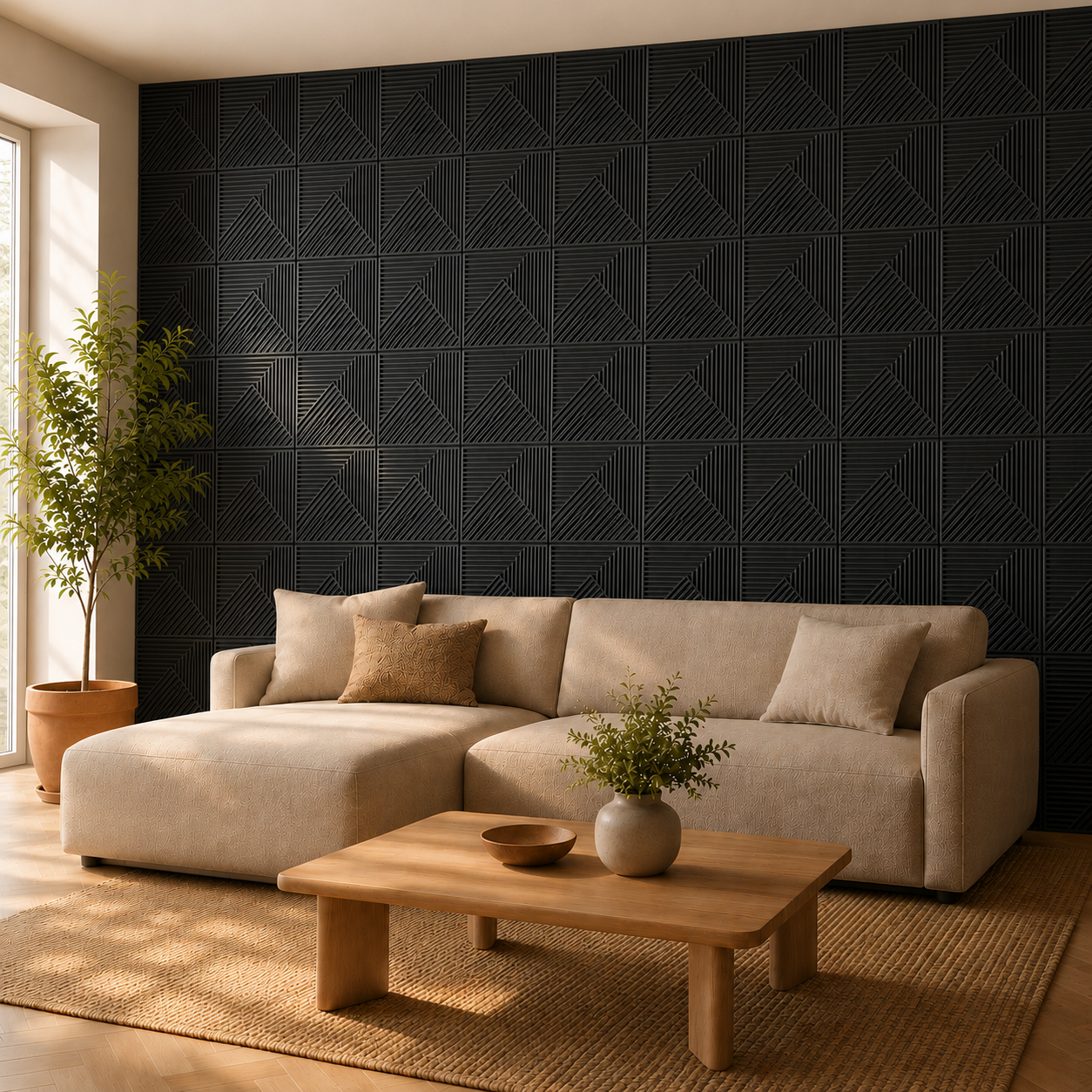 Panneau mural 3D noir à relief linéaire design