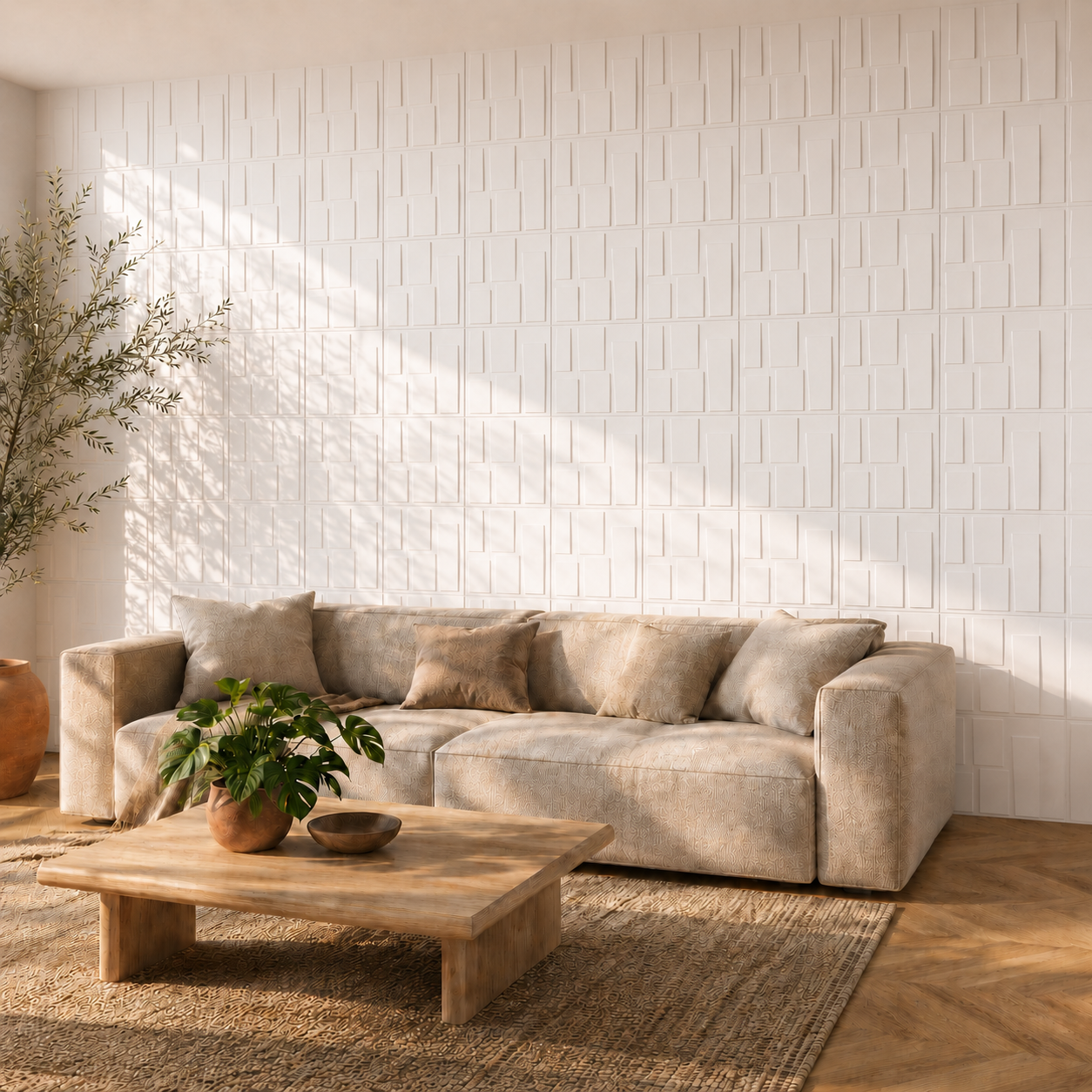 Panneau mural 3D en PVC design au motif géométrique embossé