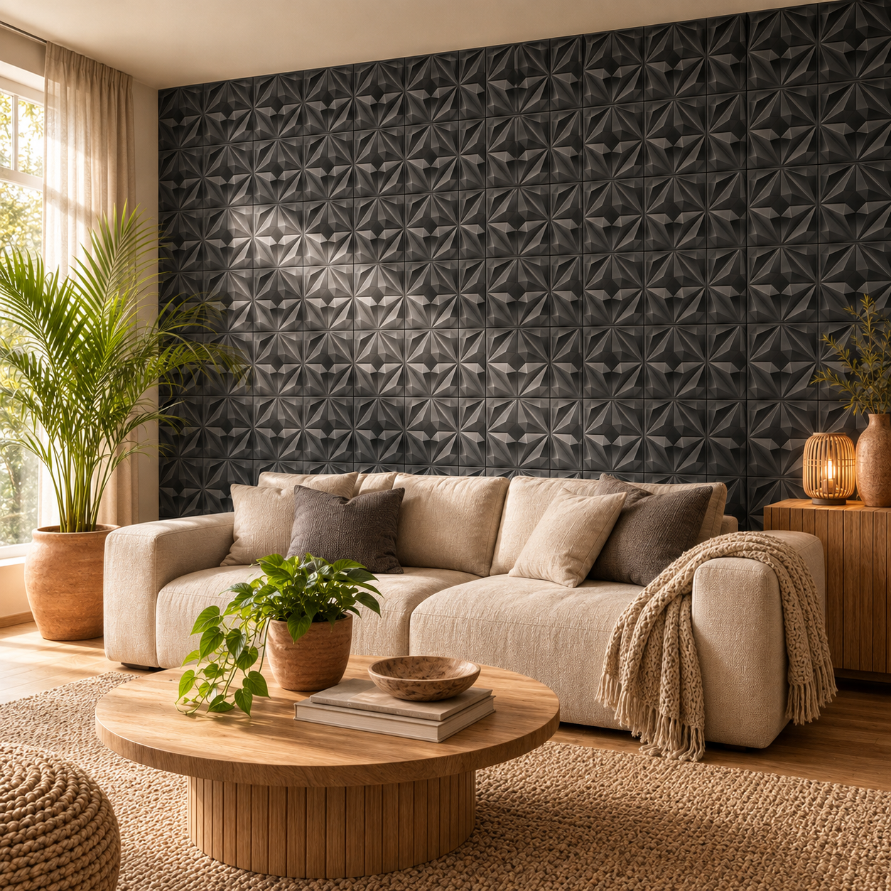 Panneau mural 3D noir mat design prestige