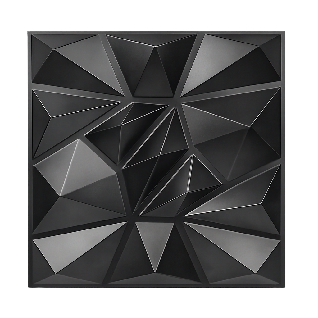 Panneau mural 3D noir mat au motif angulaire en relief
