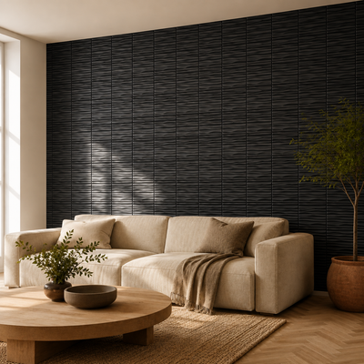 Panneau mural 3D noir mat à motif ondulé en relief