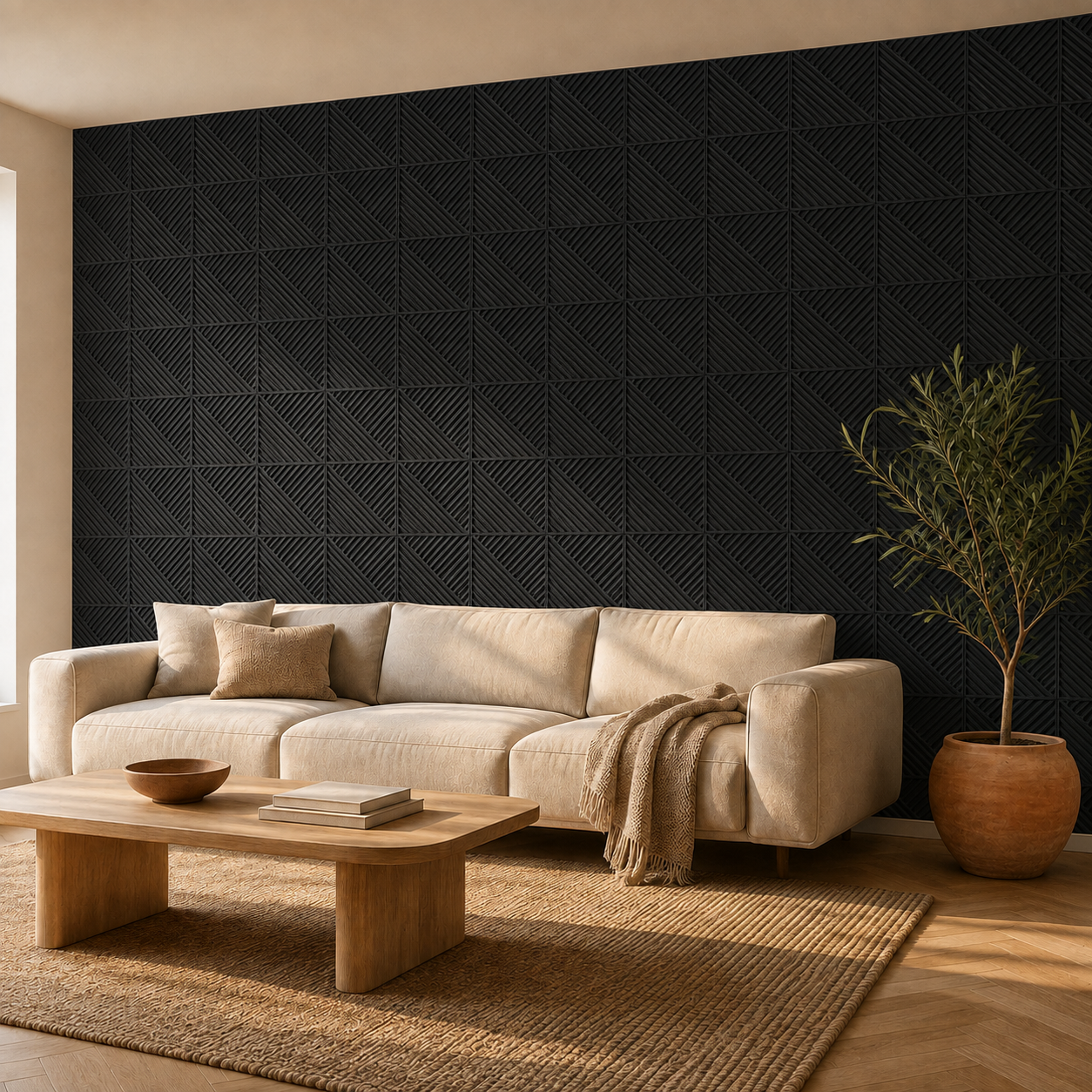 Panneau mural 3D noir à motif rayures diagonales design