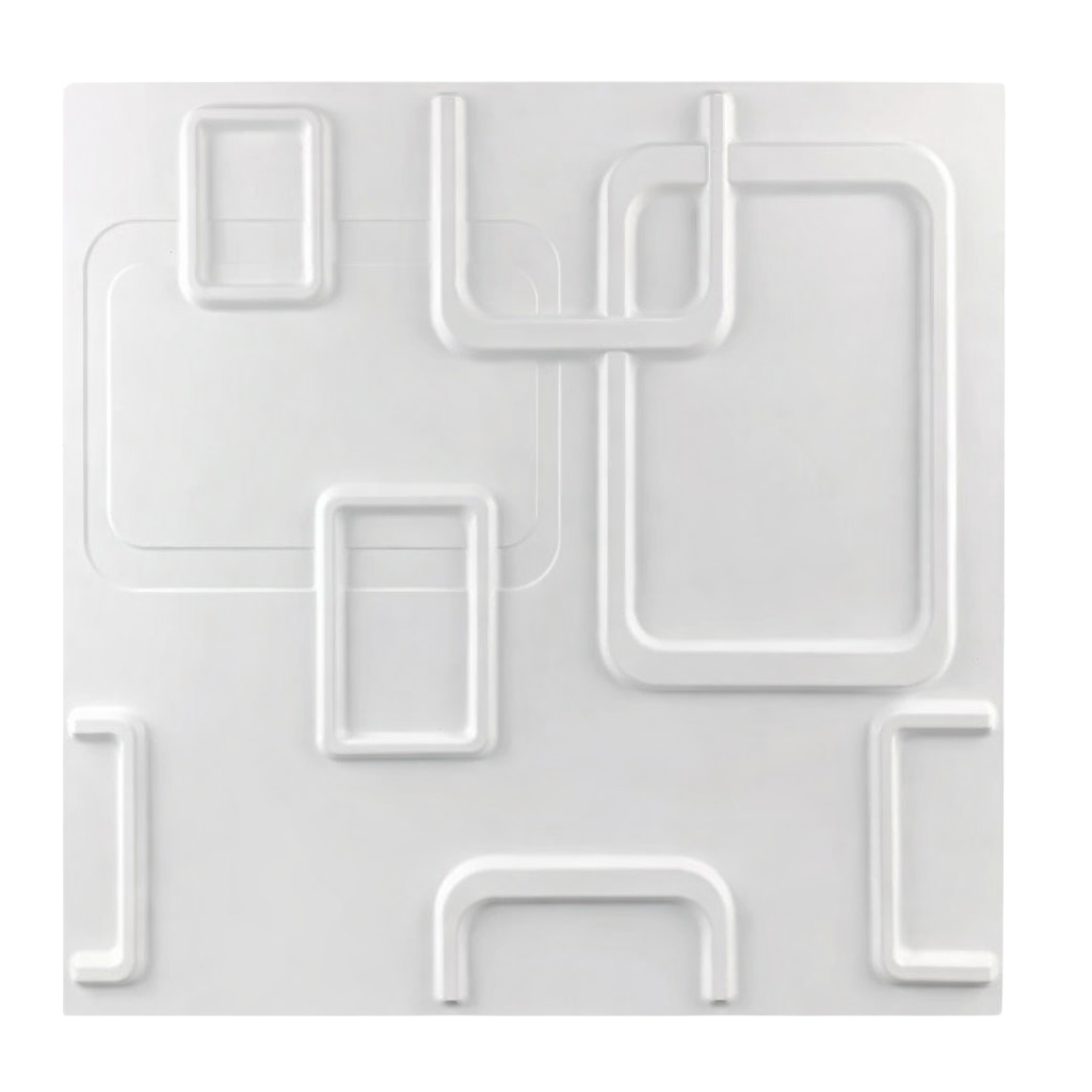 Panneau mural décoratif 3D blanc à motif rectangles arrondis
