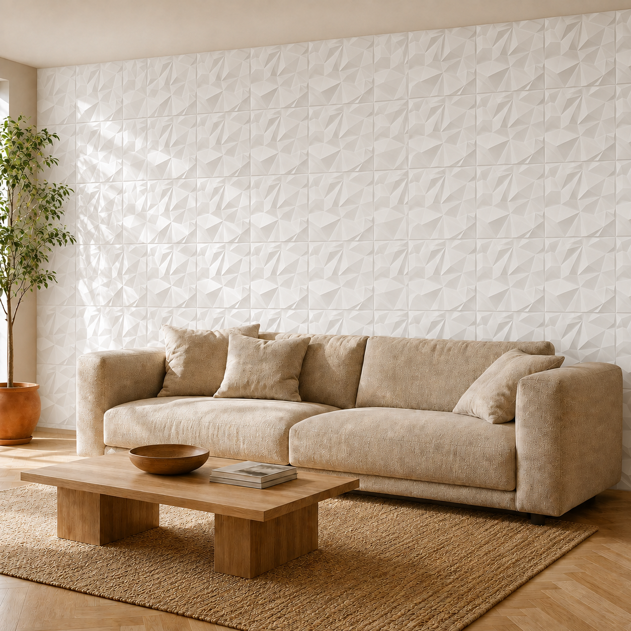 Panneau mural 3D blanc élégant à motif facetté