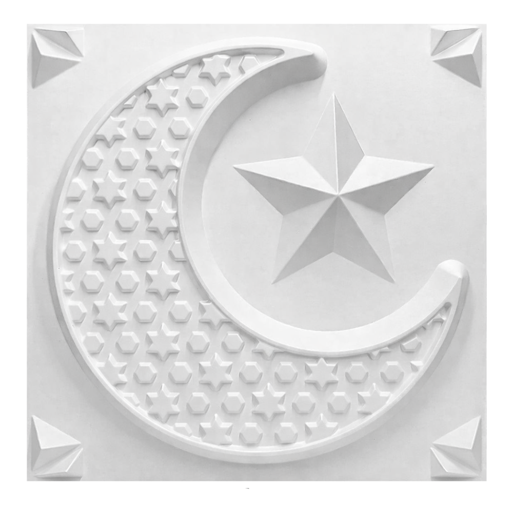 Plaque murale en PVC avec motif lune et étoile en relief 3D