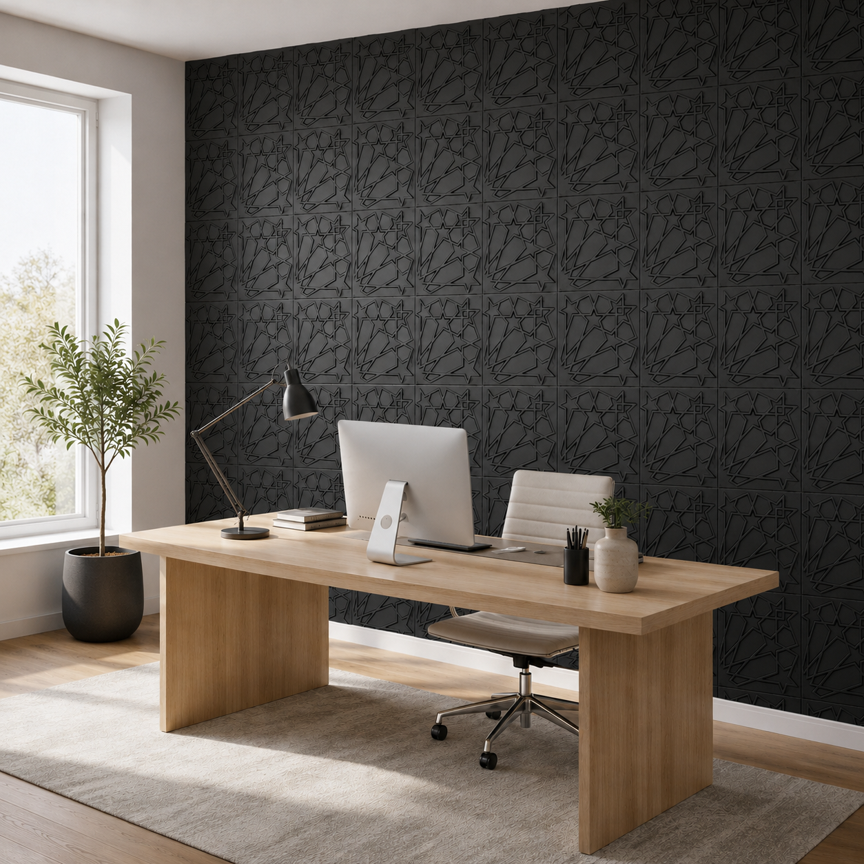 Panneau mural 3D noir mat avec motif étoiles filantes