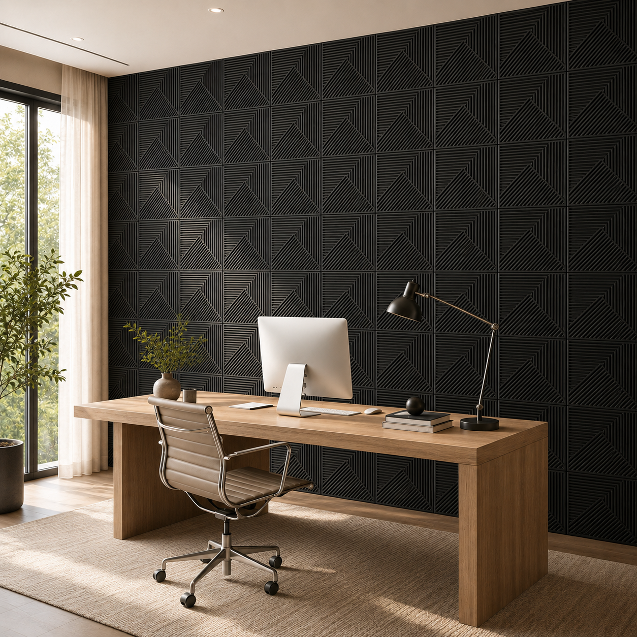 Panneau mural 3D noir à relief linéaire design