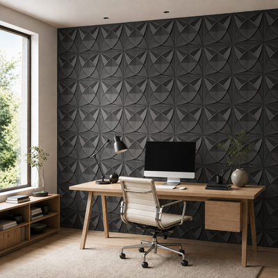 Panneau mural 3D noir mat à motif géométrique en croix design