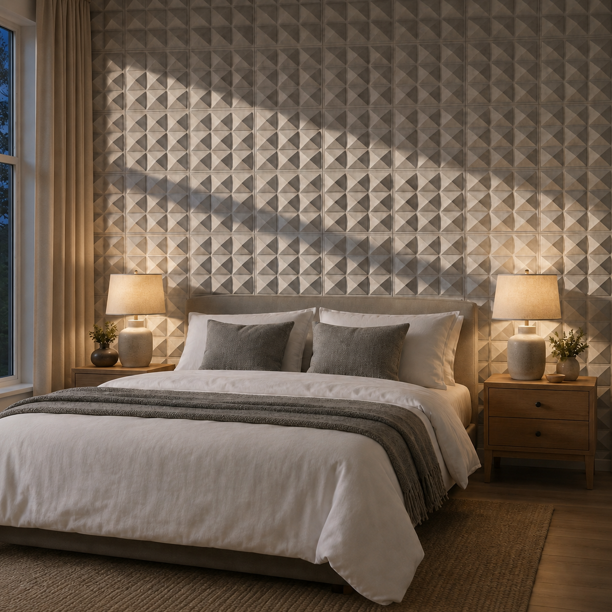 Plaque murale isolante 3D en PVC au motif pyramidal