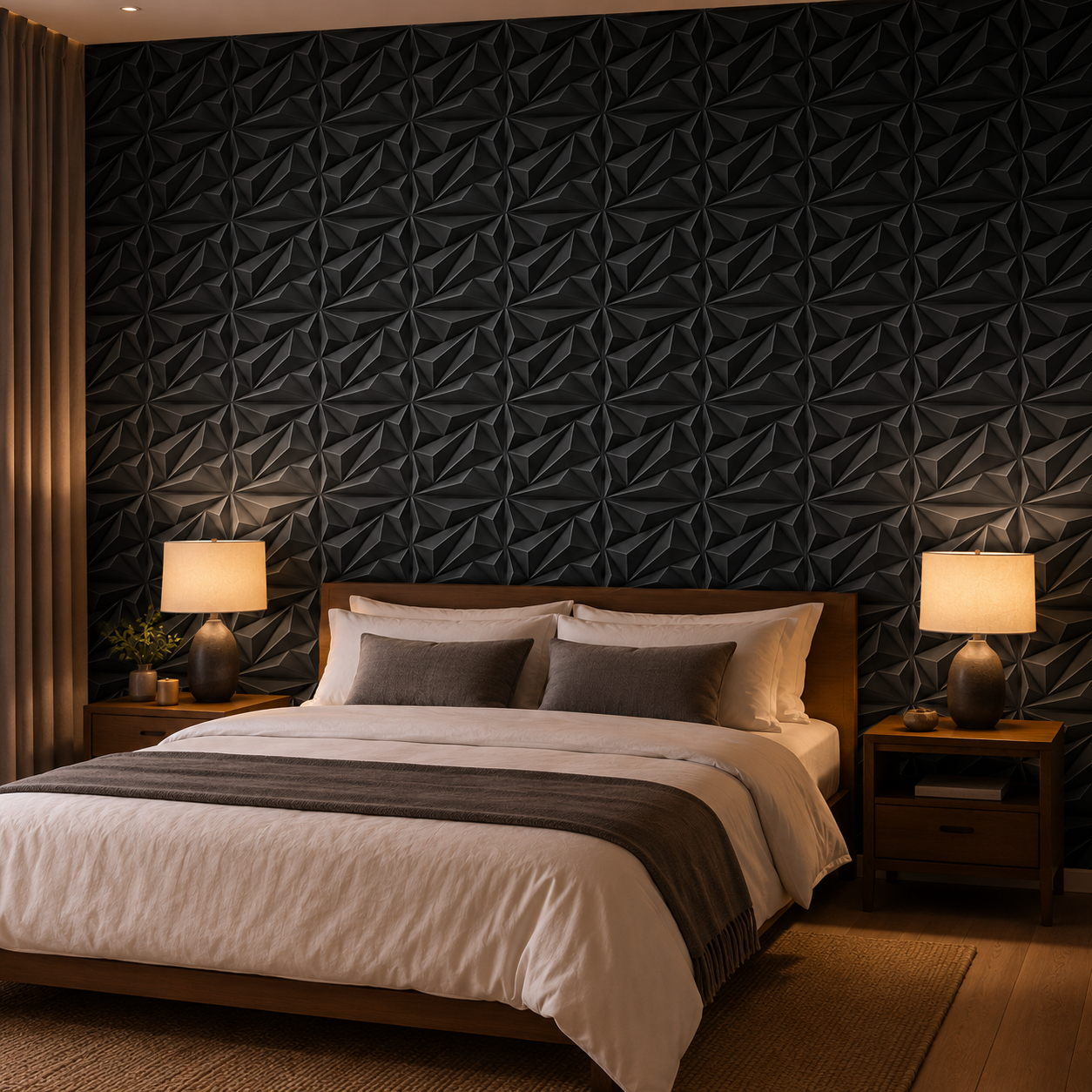 Panneau mural 3D noir mat effet géométrique