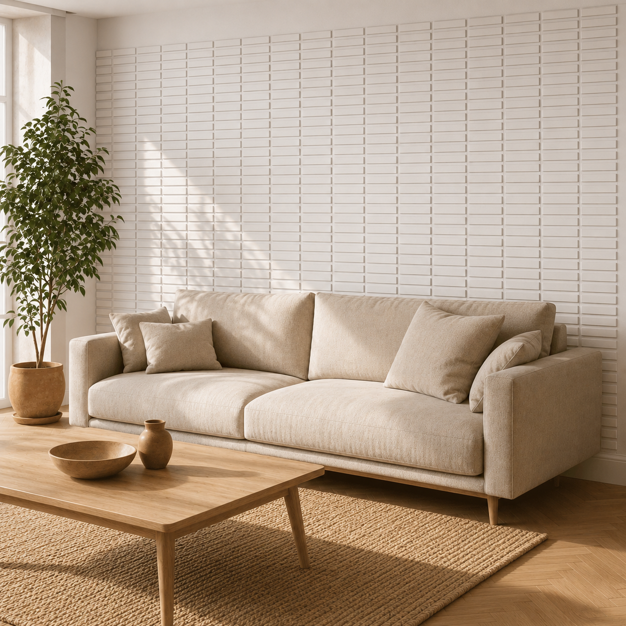 Panneau mural 3D blanc mat à relief linéaire horizontal
