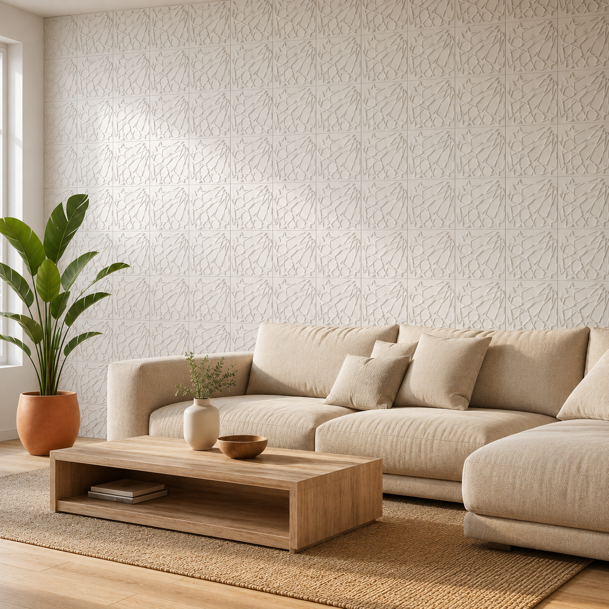 Panneau décoratif mural 3D blanc à motif étoilé géométrique
