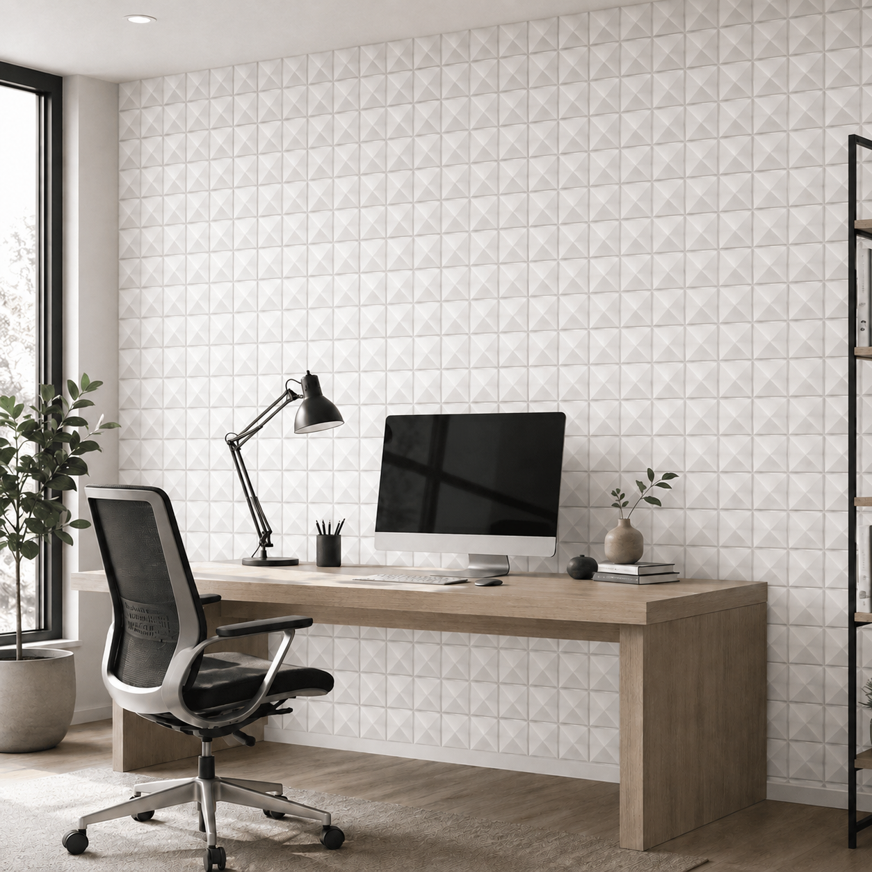Panneau mural 3D blanc mat à motif pyramidal design