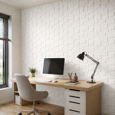Panneau mural 3D Blanc en PVC à motif rectangulaire superposé